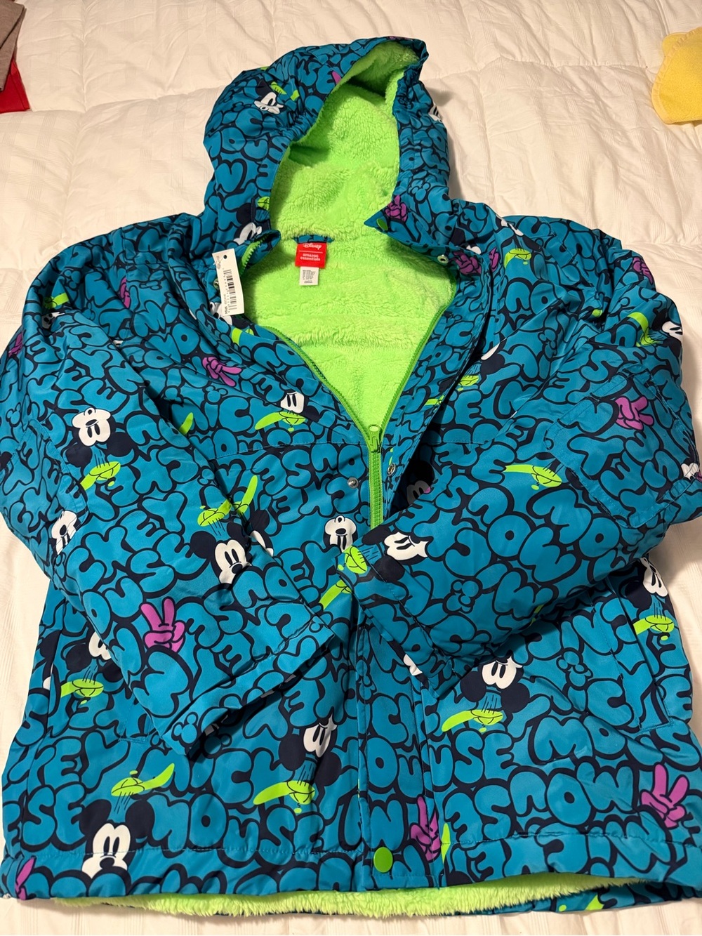 Disney Teal Blue & Lime Green Mickey Print Hooded Jacket